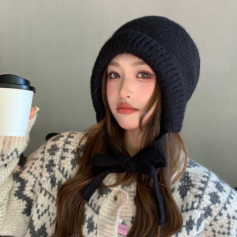 New Hat for Women's Solid Color Versatile Knitted Wool Hat for Winter Warm Ear Protection and Face Protecting Small Bag Head Hat