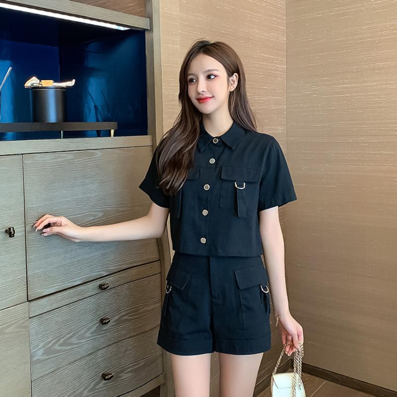Strój damski Letni zestaw cargo dla kobiet Krótkie zestawy Koreański styl Moda Eleganckie w pasujących zestawach Swobodne zestawy 2-częściowe