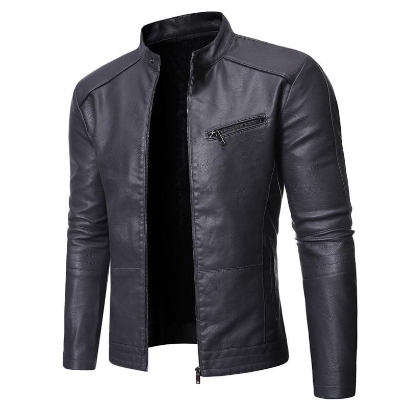 Autumn and winter new products European and American men's locomotive leather jacket jacket stand-up collar fashion men's washed leather jacket men