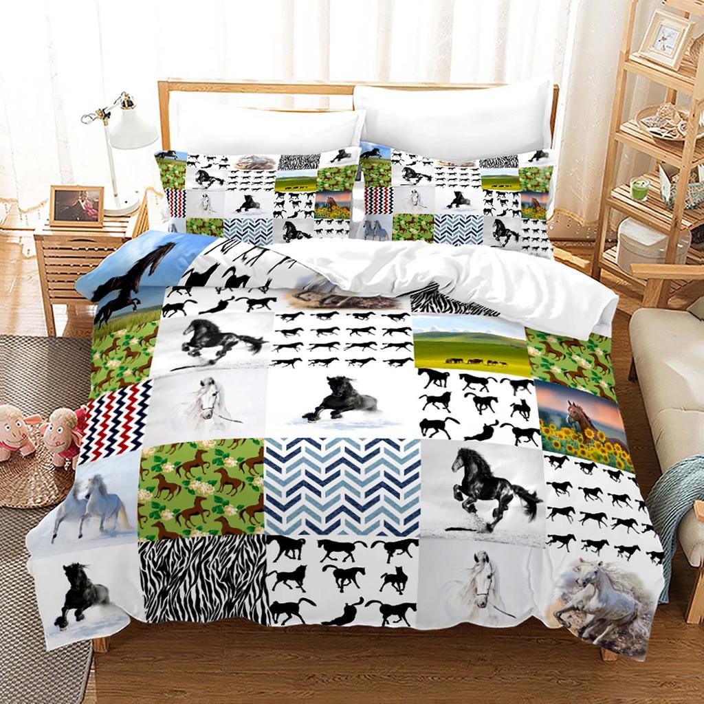 3D Animal Horse Bedding Set for Boys and Girls, Down Duvet Cover Pillowcase 2/3pc, Single Double Bed, Luxury Home Textile Duvet Cover Set, Gift