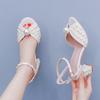 Peep Toe Pearl Women Sandals Square Heel Slingback White Spring Buckle Strap Wedding Fashion Sexy  Women Shoes 2026 New Arrivals