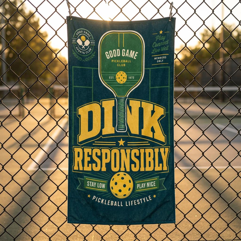 Pickleball Player Beach Towel, Dink Responsibly Retro Design, Absorbent Quick Dry Towel, Funny Sports Gift For Pickleball Love 60x100cm