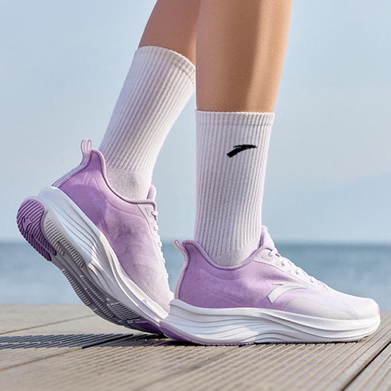 New Anta Cushioned Slip Resistant Low Top Running Shoes Women's White Purple 122425541-2