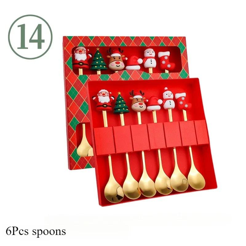 2/4/6Pcs Christmas Spoon and Fork Set Stainless Steel Creative Tableware Coffee Tea Dessert Scoop Fork Exquisite Gift Box Set