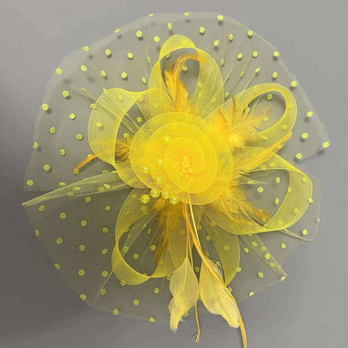 Cross-Border Horse Racing Festival Retro Striped Winter Feather Head Flower Lace Beads Handmade Mesh Hair Clip Hairband Dual-Use