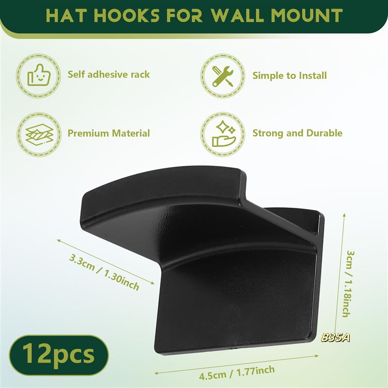 12 Pieces Hat Rack Hat Holder Organizer For Wall Hats Hanger Adhesive Hat Hooks Baseball Cap Display Rack