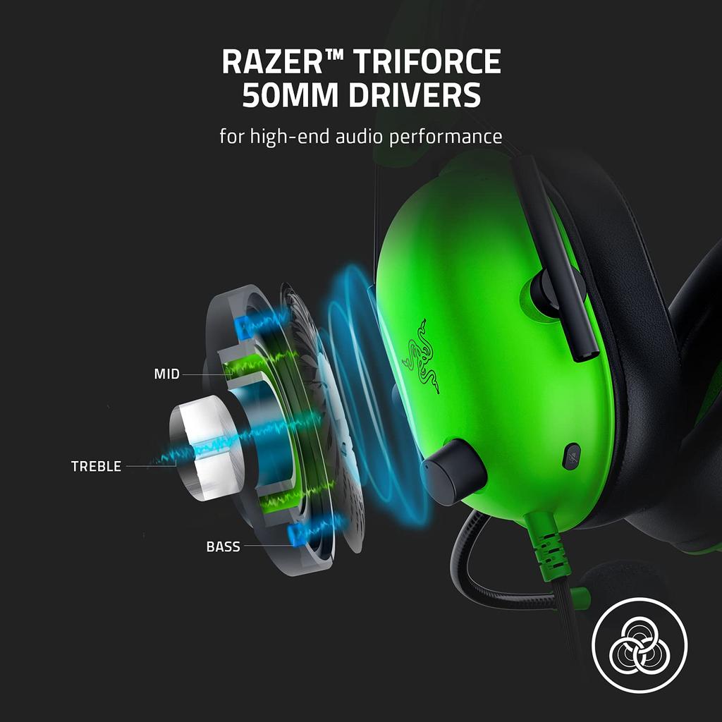 Razer BlackShark V2 X Gaming Surround Sound 50mm Drivers Memory Foam Cushions for and Switch Audio Jack Green Headset 7.1 - - - PC, PS4, PS5, - 3.5mm