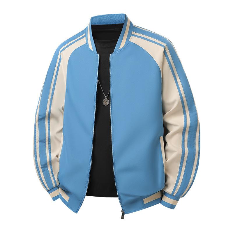 Men's Color Blocked Ribbon Style Men's Casual Jacket, Thin Baseball Jacket