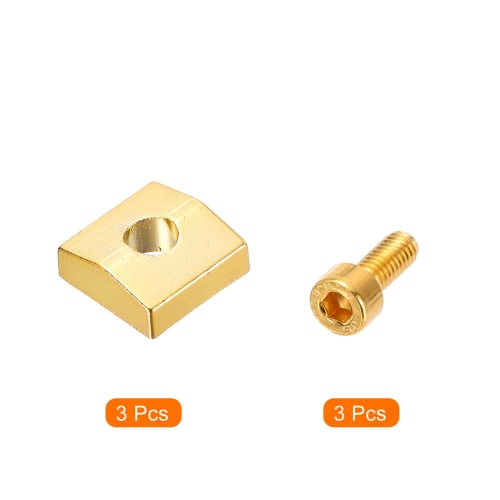 uxcell Guitar Locking Nut Clamp and Screw Metal Guitar String Block Nut Fitting Gold for Tremolo Bridge, 3 Pieces