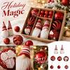 Christmas Ornaments Set with Faceless Santa Hanging Decor, Painted and Flocked Tree Balls, Box