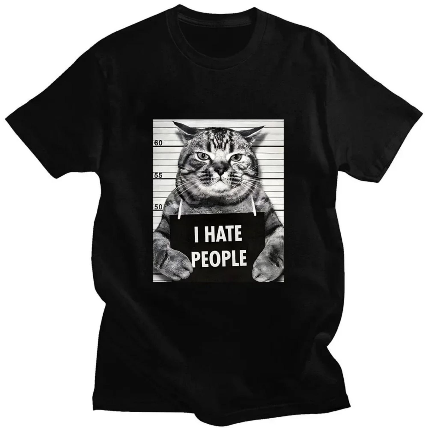 

I Hate People Meow Print T-shirt Fun Cat Print T Shirts Loose Street Short Sleeve Female Clothing Casual Tshirt XXXXXL