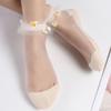 5 Pairs Spring/Summer Glass Wire Boat Socks Sewn with Daisy Lace Transparent Silk Women's Boat Socks