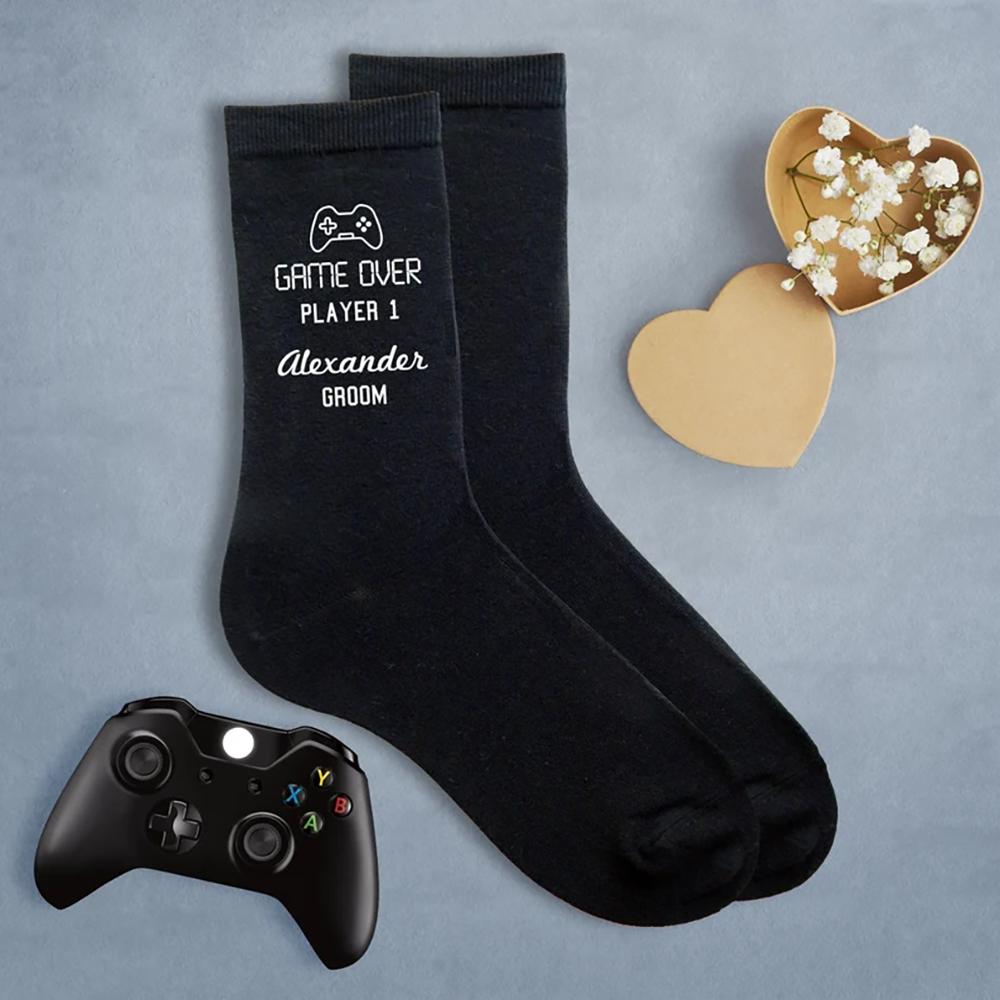 Custom Game Over Wedding Socks Groom Groomsman Best Man Wedding Engagement Bachelor Party Gift Present Groom To Be Proposal