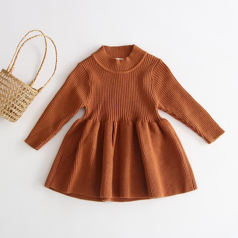2022 Spring Girls Knitted Dresses Western Princess Knitted Sweater Dress Baby Baby Long Sleeve Dress