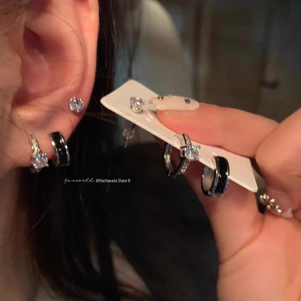 Elegant Zircon Hoop Ear Clip Earrings for Women - Korean Style Trendy Celebrity Jewelry Set