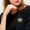 Women Brooch High-Gloss Rhinestone Inlay Sparkling Hollow Camellia Design Lapel Pin Non-Slip Buckle Scarf Badge Clothing Bags Accessories