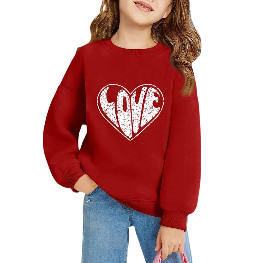 Girls Round Neck Pullovers For Kids Printed Baby Tops Valentine's Day