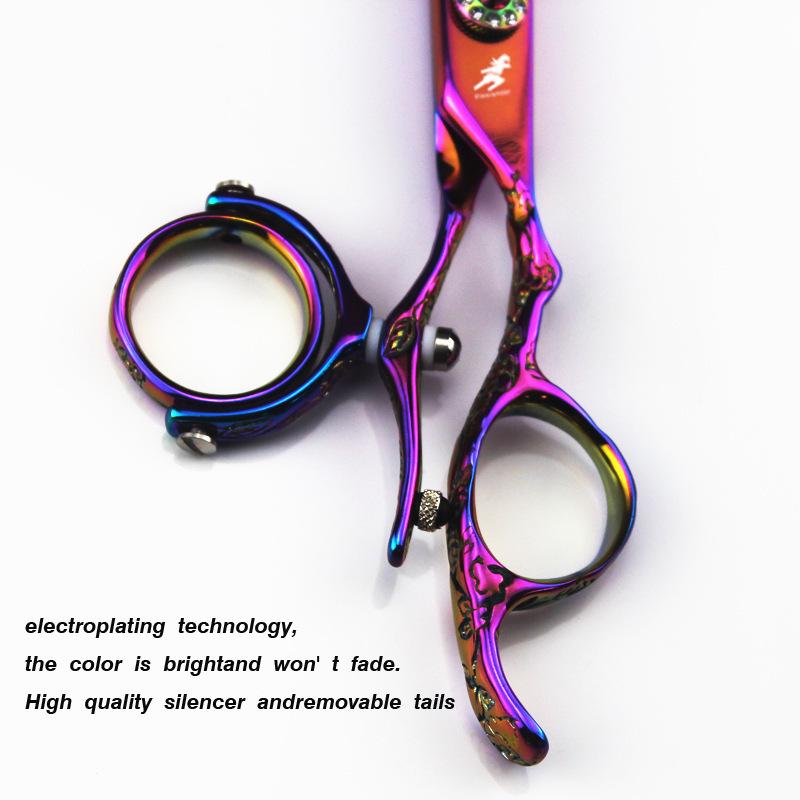 6.0" Plum Blossom 720° Rotating Handle Multi-Function Hairdressing Scissors: Color Straight, Serrated, and Thinning Shears