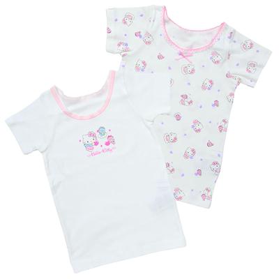 Set of Hello for Ages 25 Months and with Name Label On the 147842 [Sanrio] Kids' Short-sleeved Underwear, 2, Kitty, 90cm, 100% Cotton, Up, Inside,