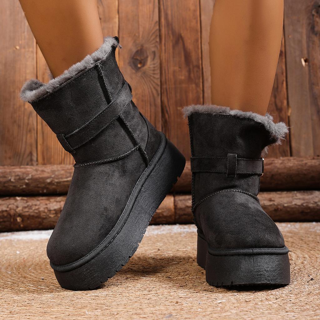 Winter New Velvet Warm Snow Boots Non-slip Comfortable Women's Shoes Northeast Outdoor Travel Versatile Belt Buckle Cotton Shoes