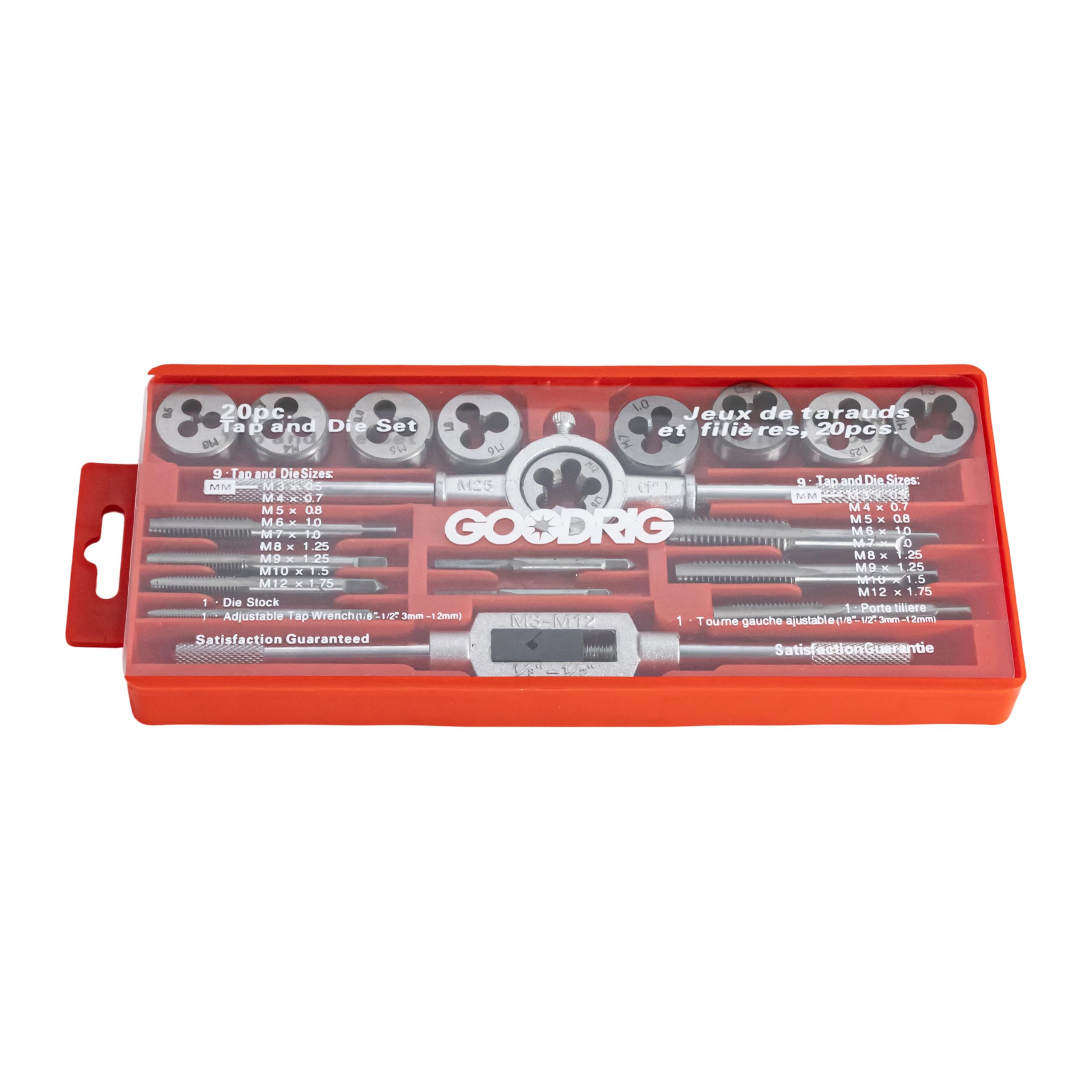 

Набор из 20 предметов для нарезания резьбы и плашек для восстановления резьбы, включает метчик, плашкодержатель и кейс для хранения