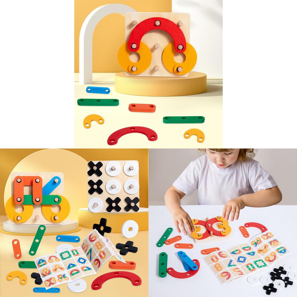 Wooden Tic Tac Toe Puzzle For Kids With Diy Geometric Blocks Educational Toy