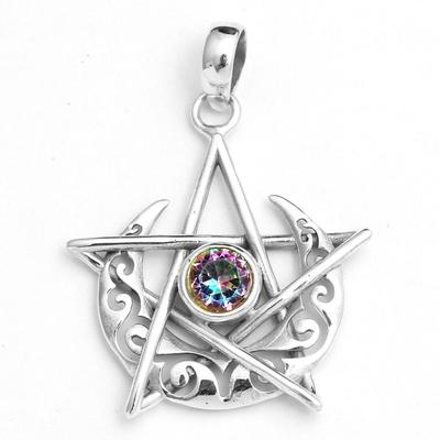 Mystic Topaz Citrine Amethyst Blue Topaz Silver Pendant 100% 925 Sterling Silver Star & Moon Jewelry