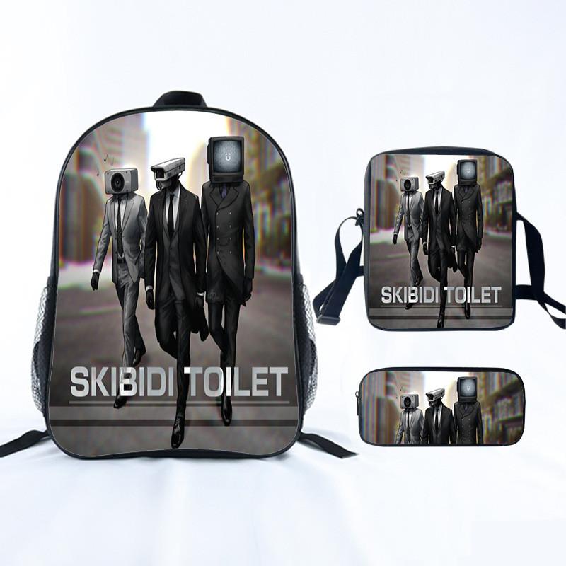 Toilet Cartoon Skibidi Print Student Backpack With Storage Pouch Kids For