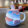 Souvenir Regenbogen Einhorn Keramik Fadenbecher mit Deckel Löffel Mädchen Trinkwasser Tasse Büro Kaffeetasse