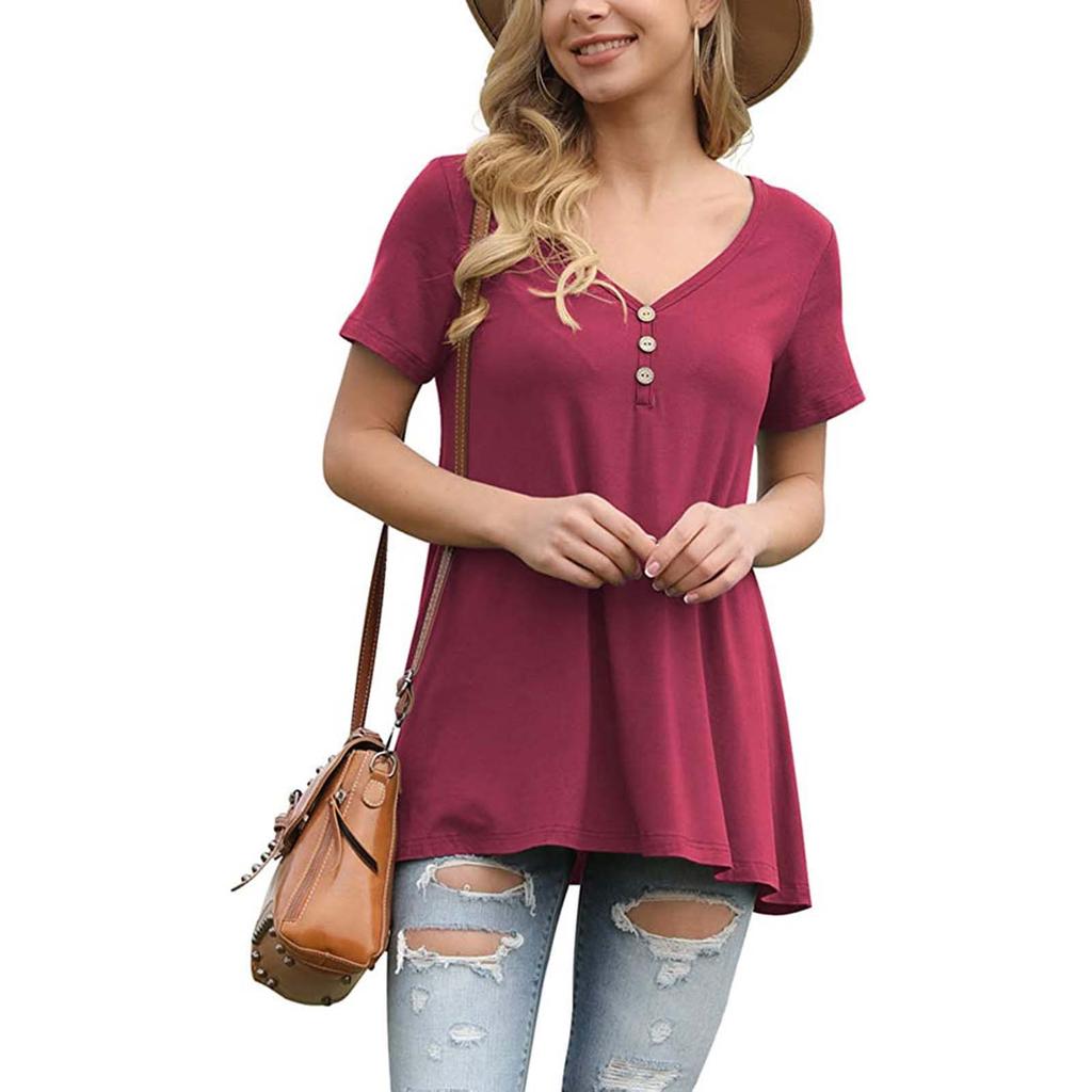 Dámská módní halenka s límečkem do V s krátkým rukávem pro snadný volný čas