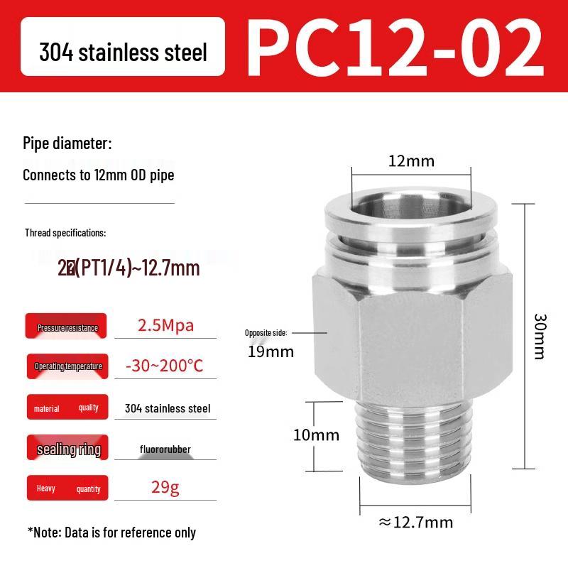304 Stainless Steel Pneumatic Quick Push-in Connector, PC16-06/PC8-02 Swivel Elbow, PL6-M5/04