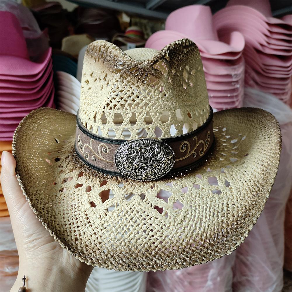 Men'S Cardboard Straw Hat Large Brim Western Cowboy Straw Hat For Men And Women Outdoor Summer Sun Hat Double Concave Cowboy Hat
