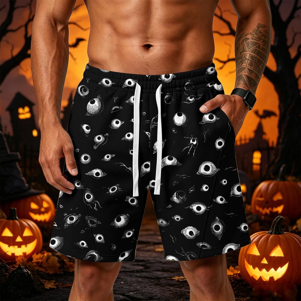 Men’s Halloween Loose Shorts with Drawstring Waist and Side Pockets for Sports and Casual Wear