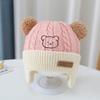Baby Hat Cute Cartoon Bear Ear Protection Hat with Pom Pom Children Winter Thickened Warm Knitted Hats Korean Kids Beanie Caps