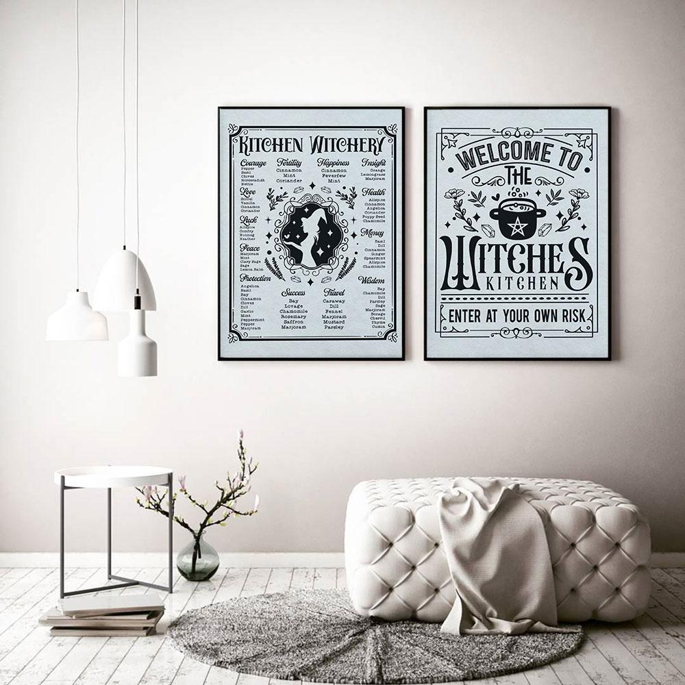 Kuchyně čarodějnický plakát Halloween Umělecká reprodukce Mystický obraz na plátně Podzimní moderní obraz na zeď Obývací pokoj Strašidelný domácí dekor
