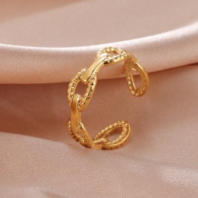 Skyrim New Geometric Chain Ring Women Stainless Steel Gold Color Open Rings Wedding Band Jewelry Valentine's Day Gift Wholesale
