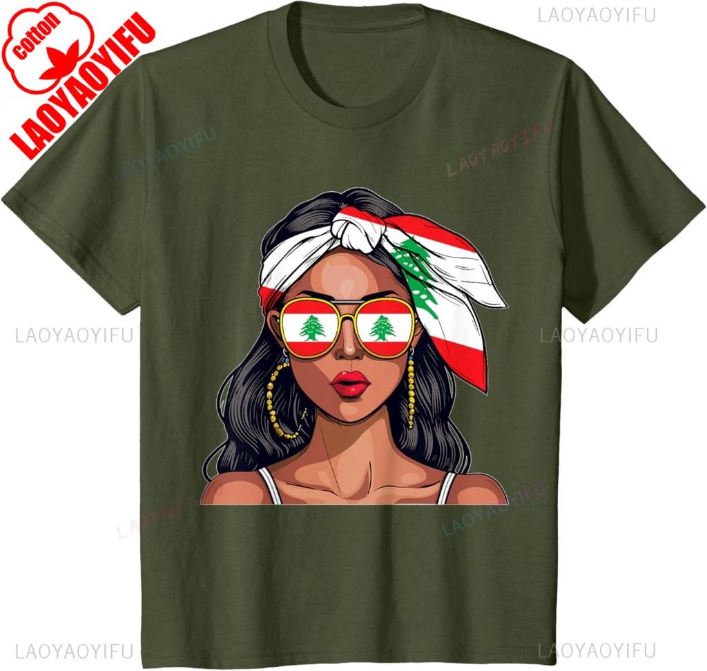 Libanesiska Souvenirprodukter Kvinna Flaggskjorta Libanon T-shirt Sommarmode Casual T-shirt Retro Libanon Street Herrtoppar