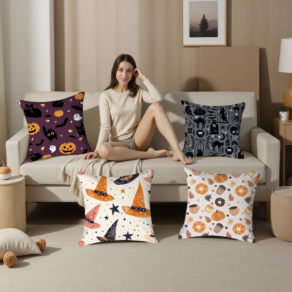 Halloween Witch Hat Pillow Case Plush Fabric Soft Double Sided Print Sofa Cushion Cover Throw Pillow Covers