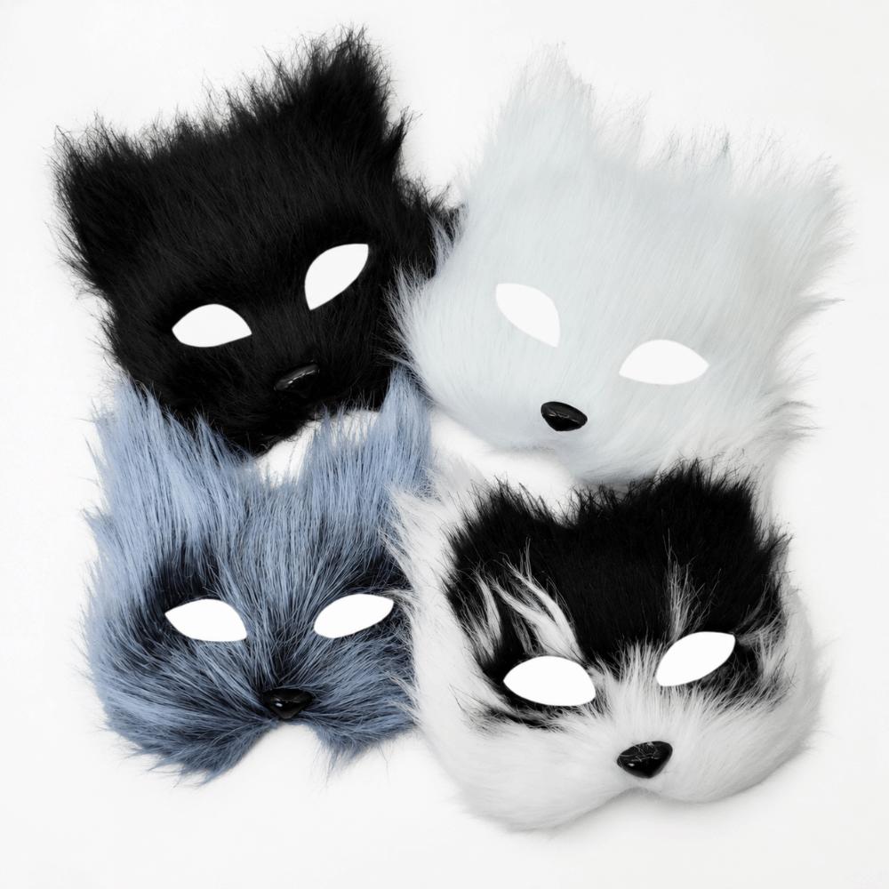 Funny Realistic Plush Cat Mask Cartoon Long Furry Half Face Mask Halloween Decoration Animal Masquerade Mask Christmas