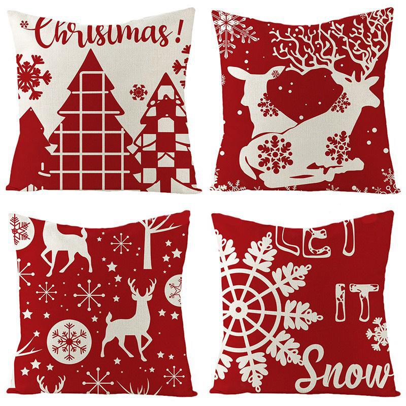 Weihnachts-Dekokissenbezug Leinen Festliches Weihnachtsthema Elch Schneeflocke Rückenlehne Wohnzimmer Sofa Dekoration Kissen Kissenbezug