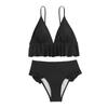 Women Two Piece Swimsuit Ruffle Hem Bikini Set Adjustable Straps High Waist Bottoms Soft Fabric Swimwear