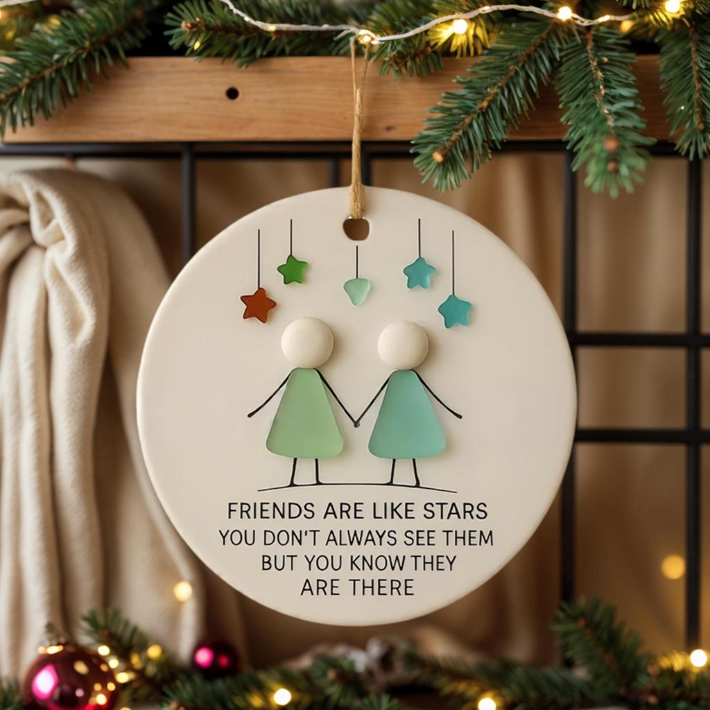 Friends Christmas Ornaments Acrylic Decorative Christmas Tree Decor Handmade Heart Shape Keepsake Figurines Decoration For