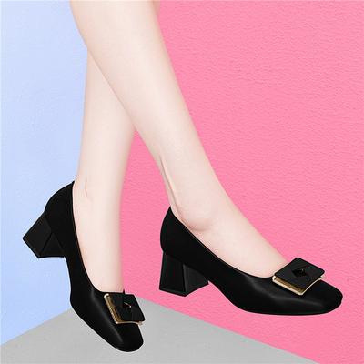 New Single Shoes Women's Autumn and Winter New Thick-heeled High Heels High-end Square-toe Black Work Shoes Are Versatile