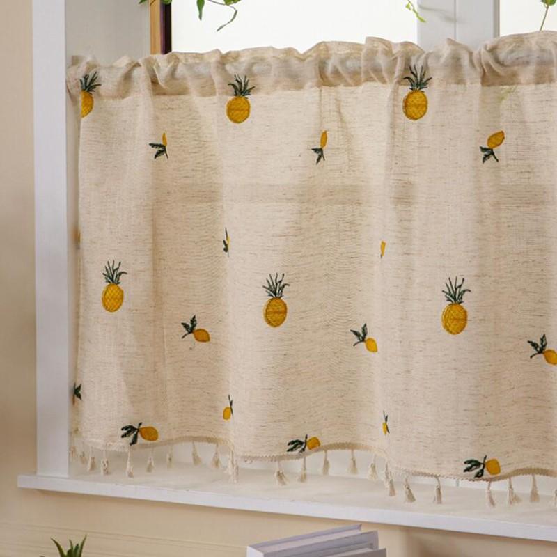 Tassel Half Curtain Cabinet Embroidery Blocking Partition Curtain Window Kitchen Store Short Curtains for Living Room