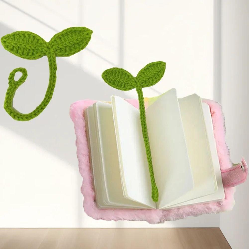 Knitted Green Leaf Bookmark Data Cable Strap Crochet Leaf Sprout Leaf Sprout Bookmark  DIY Craft
