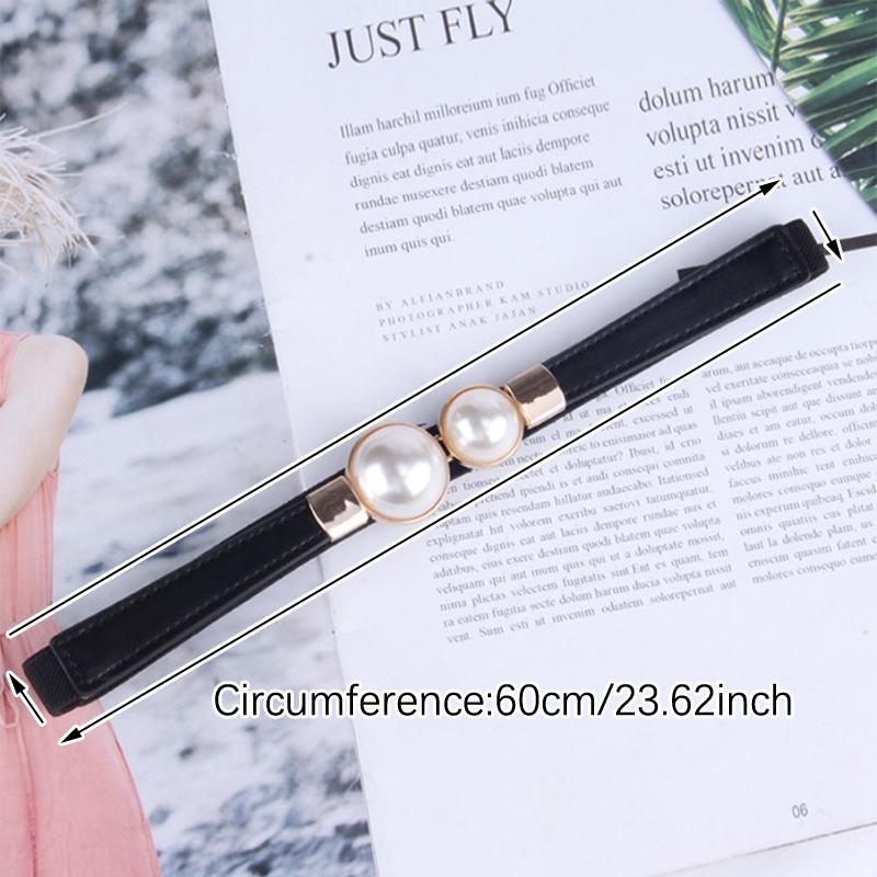 Creative Pearl Buckle Belt Pu Leather Dress Skirt Waist Elastic Thin Women Belts Ladies Waistband