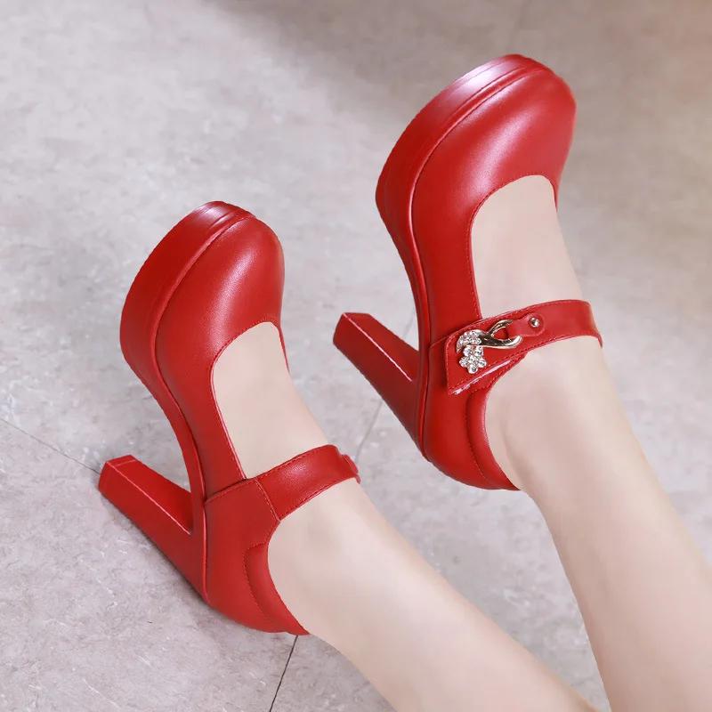 

12cm Big Small Size 32-43 Elegant Silver Red Wedding Shoes Platform Pumps 2025 Spring Block High Heels Women for Model Party 32