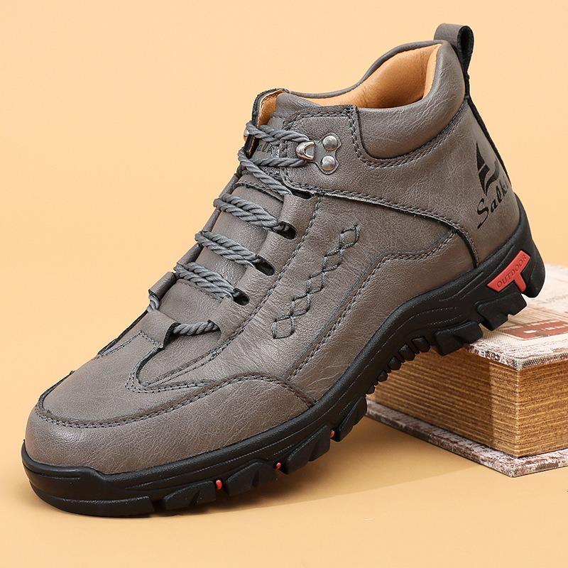 Handmade Men's Boots High-Top Casual Shoes Lace-Up Outdoor Men Hiking Shoes Non-slip Leather Ankle Boots Plus Size Fashion Boots