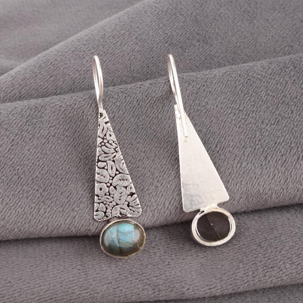 Natural Labradorite Gemstone 925 Sterling Silver Jewelry Handmade Earrings 1.9" EE-165-36