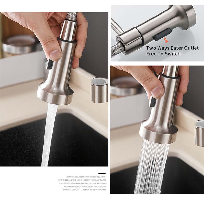 Brushed Brass Nickel Hot & Cold Kitchen Sink Faucets 360 Rotation Single Lever Pull Out Spring Spout Water Mixers Tap Crane